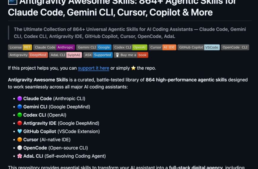 Антигравити: 864+ навыков для AI ассистентов как Claude и GitHub Copilot.