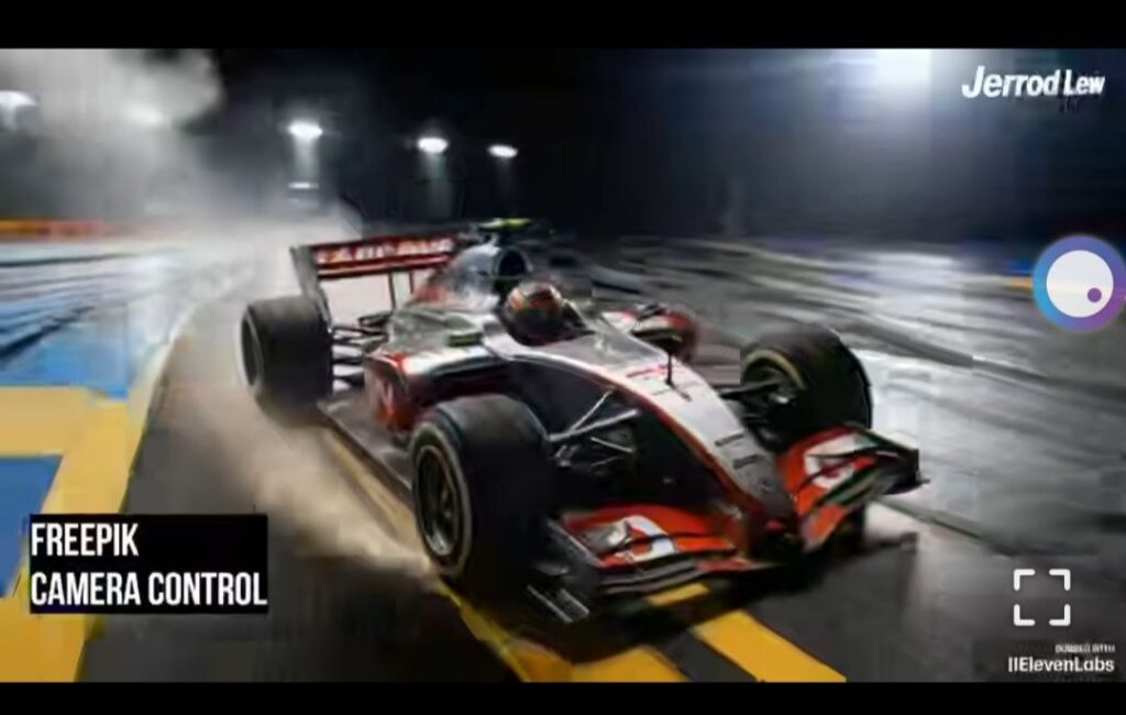 📸 Freepik научился менять ракурс любого изображения. Новая фича генерирует... 1 Болид Формулы-1 на трассе, ночные гонки, спидвей, высокая скорость.