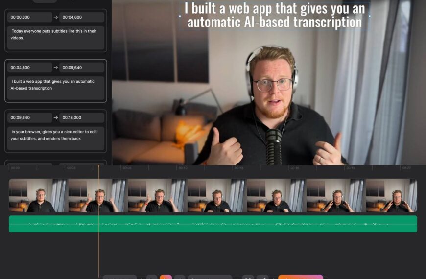 Видеоредактор с автоматическим AI-транскрибированием и настройкой субтитров в браузере.