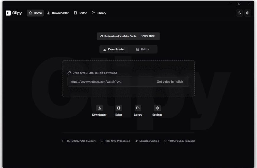 Интерфейс Clipy для скачивания и редактирования видео с YouTube.