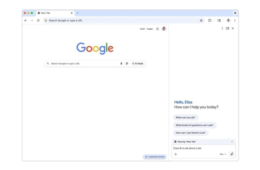 Главная страница Google с открытым чатом помощника.