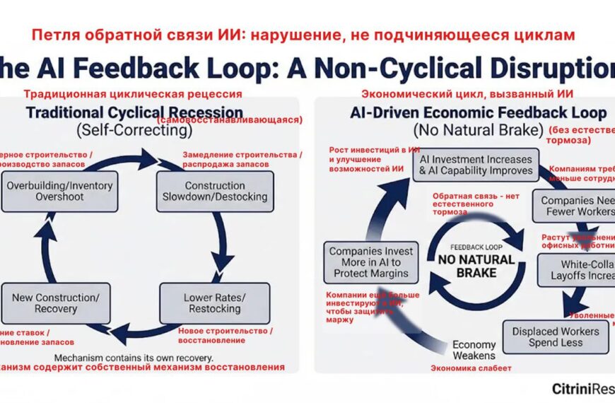График сравнения традиционной и ИИ-экономической циклической рецессии.