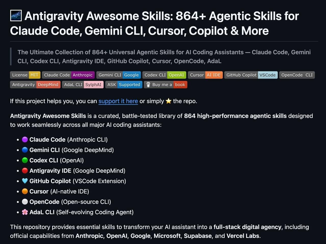 Антигравитационные навыки: 864+ агентских умений для ассистентов Claude Code и других.