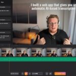 Редактор видео с автотранскрипцией на основе ИИ, интерфейс с субтитрами.