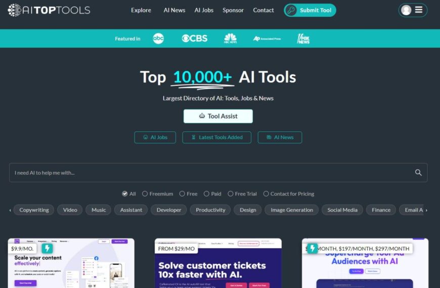 Сайт с каталогом более 10,000 инструментов ИИ и новостями в области технологий.
