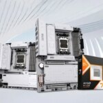 Белые материнские платы NZXT и процессор AMD Ryzen 7 на фоне современного интерьера.