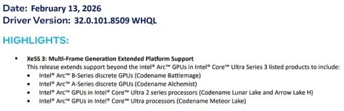 Многокадровая генерация Intel XeSS 3 появилась на всех видеокартах серии Arc