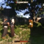 Размытая сцена из видеоигры с персонажами на фоне природы. Улучшение до 4K.