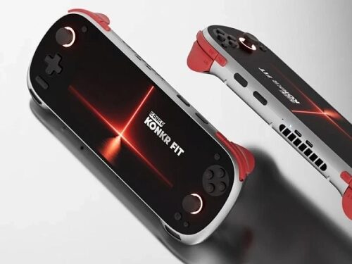 Портативная игровая консоль KONKR FIT обзавелась финальными характеристиками 3 Портативная игровая приставка с красными акцентами на светлом фоне.