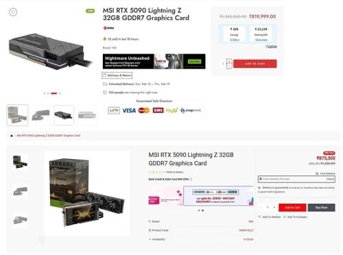 Премиальную MSI GeForce RTX 5090 Lightning Z можно найти в индийской рознице за $9000 Премиальную MSI GeForce RTX 5090 Lightning Z можно найти в индийской рознице за $9000