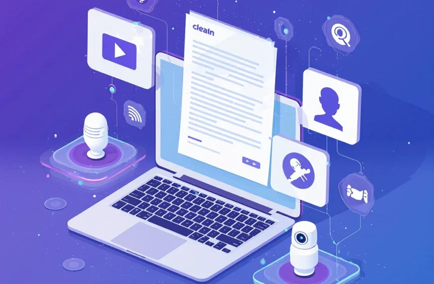 Ноутбук с интернет-технологиями, соцсети, микрофон, поиск, иконки на синем фоне.