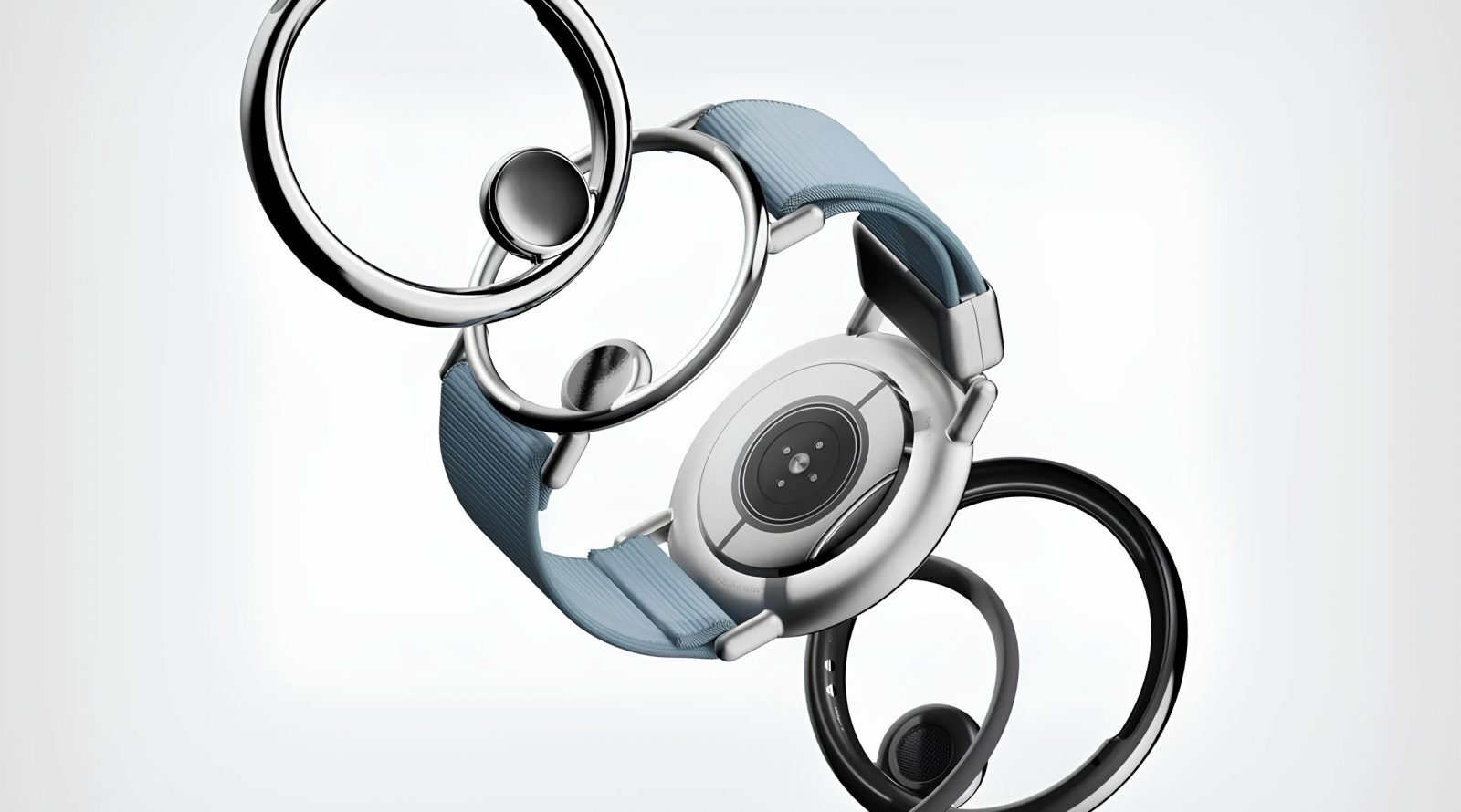 Slac: когда наушники становятся украшением 4 Современные умные часы с синим ремешком на светлом фоне.