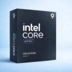 Процессор Intel Core i9 Ultra, упаковка, синий фон, серия 2, разблокирован.