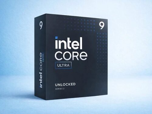 Процессор Intel Core i9 Ultra, упаковка, синий фон, серия 2, разблокирован.