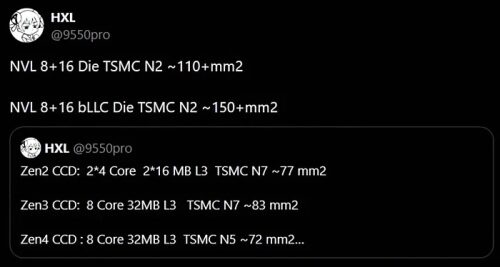 Слух: процессоры Intel Nova Lake с bLLC будут на треть больше простых моделей Слух: процессоры Intel Nova Lake с bLLC будут на треть больше простых моделей