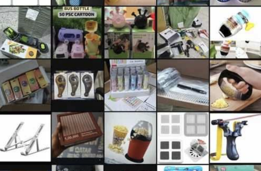 Коллаж из изображений кухонных и бытовых товаров, включая кухонные инструменты и гаджеты.