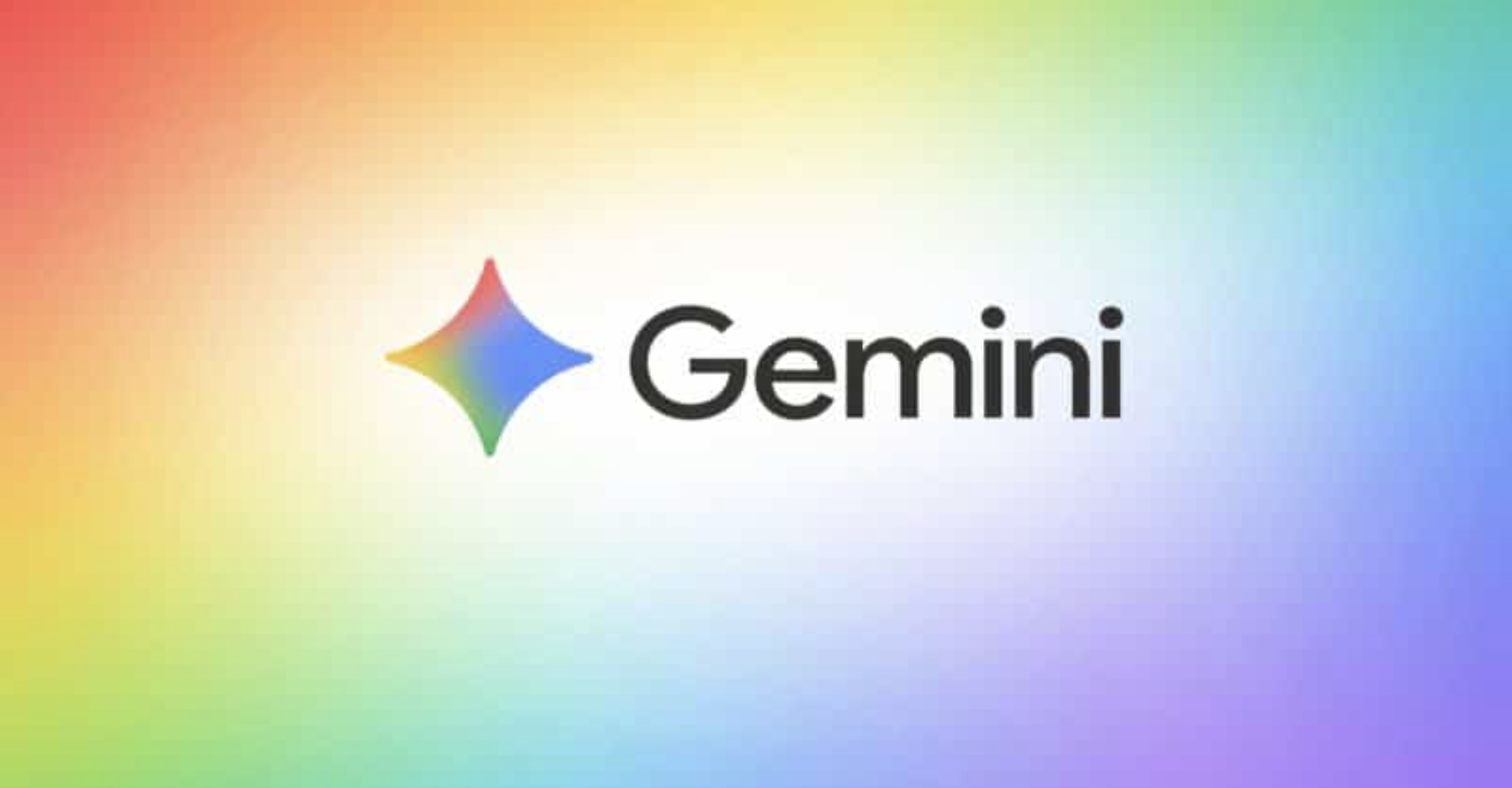 Логотип Gemini на радужном фоне, градиентные цвета, название черным шрифтом.