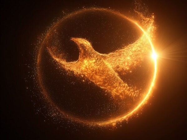 Огненная птица Феникс в свете, символ возрождения и вечной жизни.