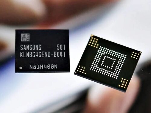 Чип Samsung KLM8G4GE, микросхемы крупным планом, технологическая электроника.