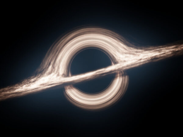 Черная дыра с аккреционным диском в космосе, иллюстрация астрономического феномена.