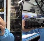 Графический процессор GeForce RTX на фоне компьютерного оборудования.