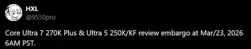 Выход обзоров на процессоры Intel Arrow Lake Refresh ожидается 23 марта Выход обзоров на процессоры Intel Arrow Lake Refresh ожидается 23 марта