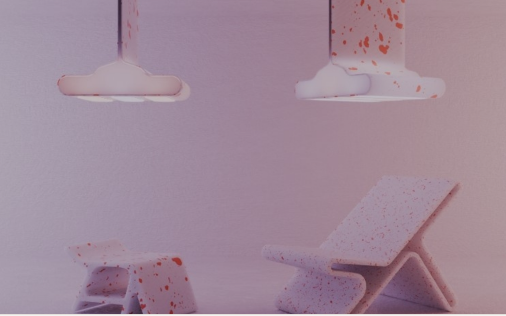 3D‑печать из пластиковых бутылок: новый взгляд на кухонную мебель 1 Современные светильники и стул в пастельных тонах с розовыми вкраплениями.