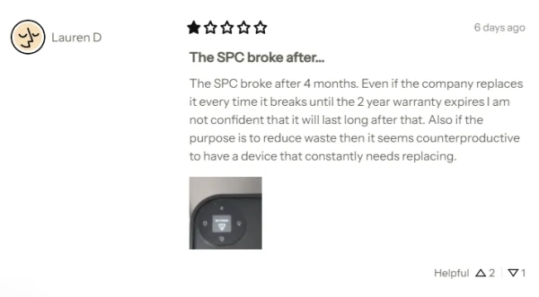 «Система SPC сломалась через 4 месяца. Даже если компания будет заменять ее каждый раз, когда она выходит из строя, до истечения 2-летней гарантии, я не уверена, что она прослужит долго после этого», — пишет Лорен Д.