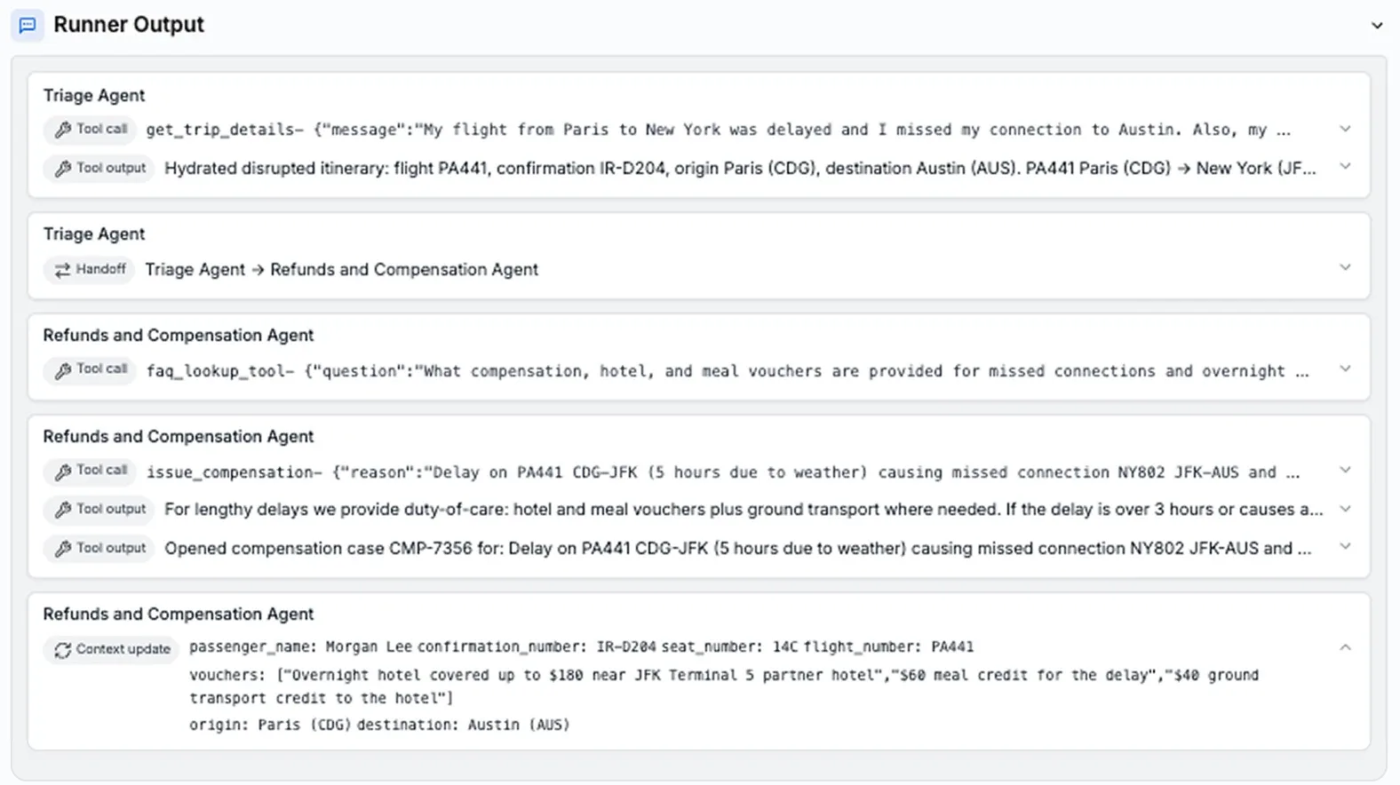 Пример вывода команды вызова инструмента в GPT-5.1