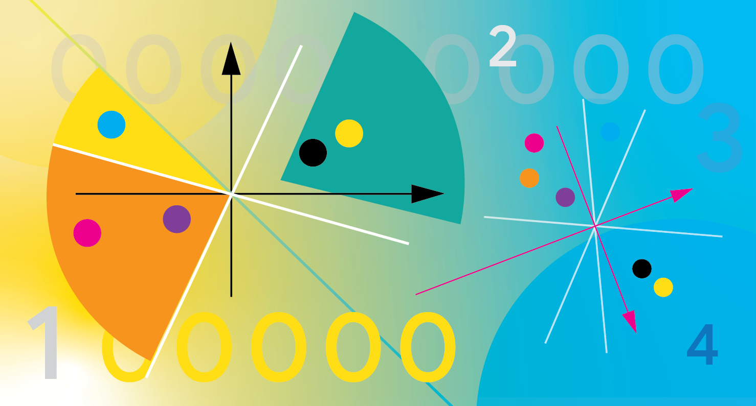Графическое изображение с цветными секторами, стрелками и цифрами на фоне.