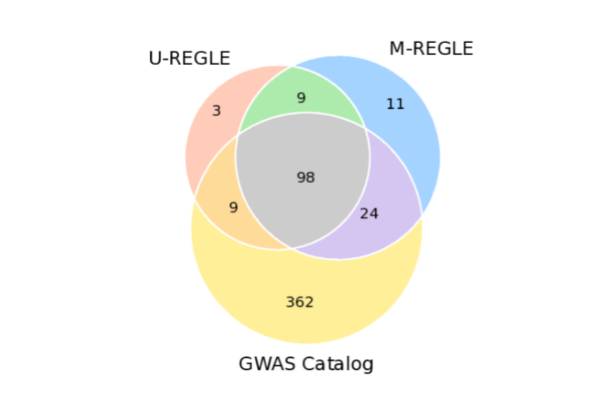 Диаграмма Венна: пересечение U-REGLE, M-REGLE и GWAS Catalog.