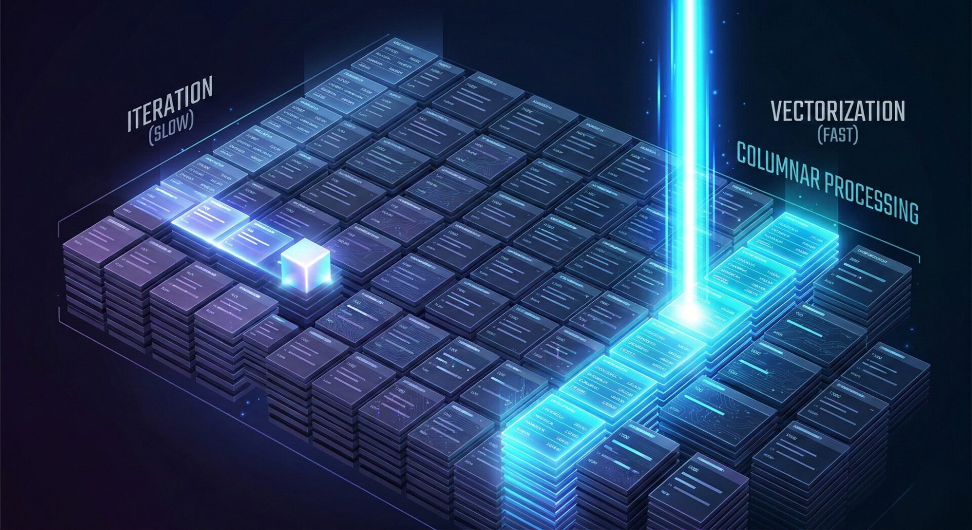 Визуализация векторизации данных: ускоренная обработка с использованием колонн.