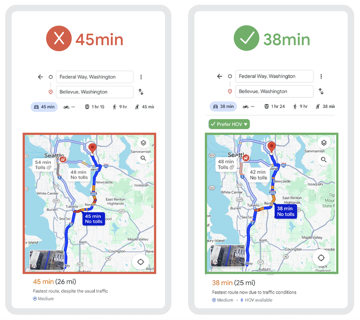 Как мы создавали в Google Maps расчетное время прибытия для участков с высокой загрузкой (HOV). 2 HOV1_RouteOptions