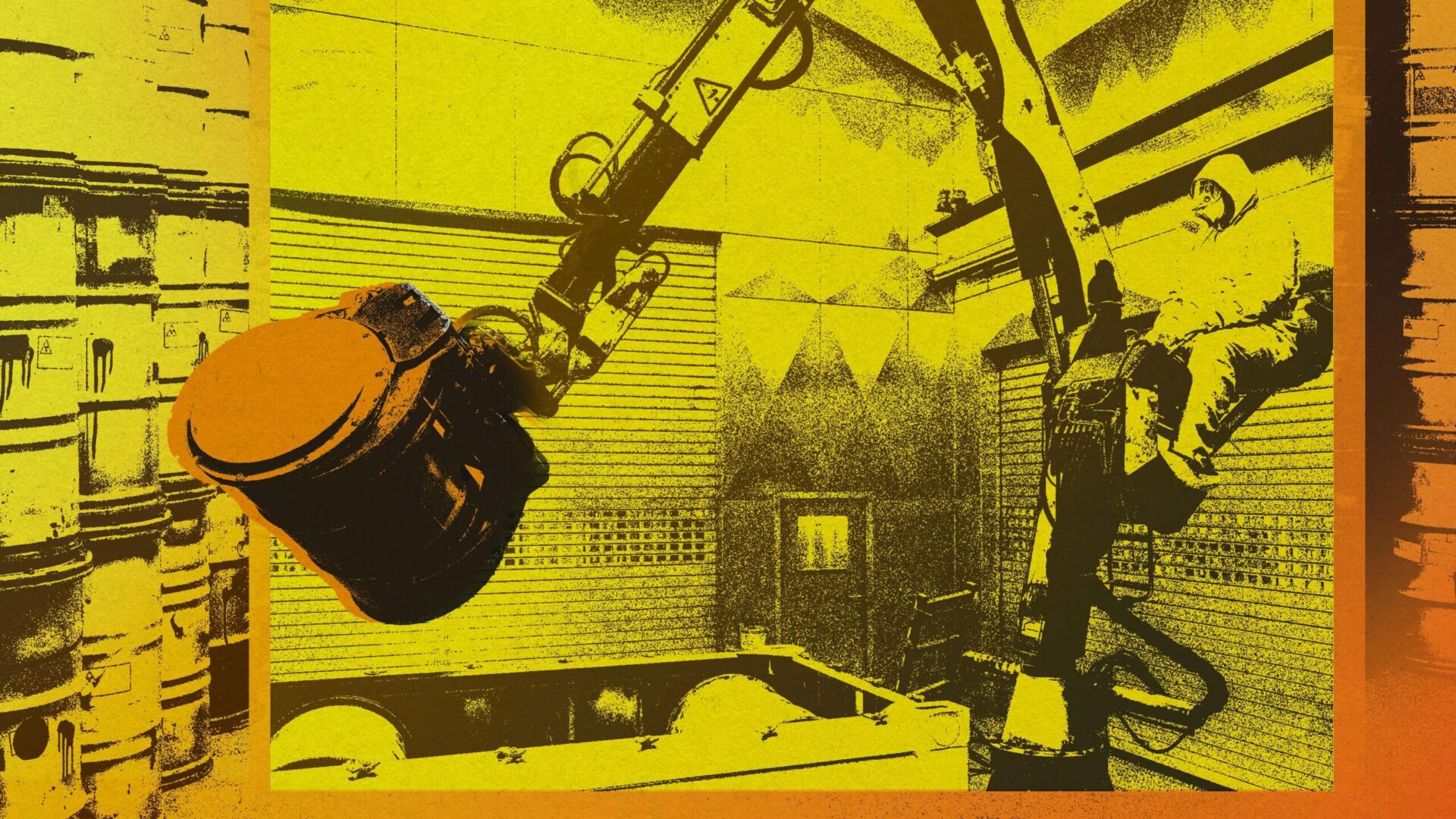 Каково влияние новых ядерных реакторов на отходы? 3 Роботизированная рука в защитной комнате перерабатывает отходы.