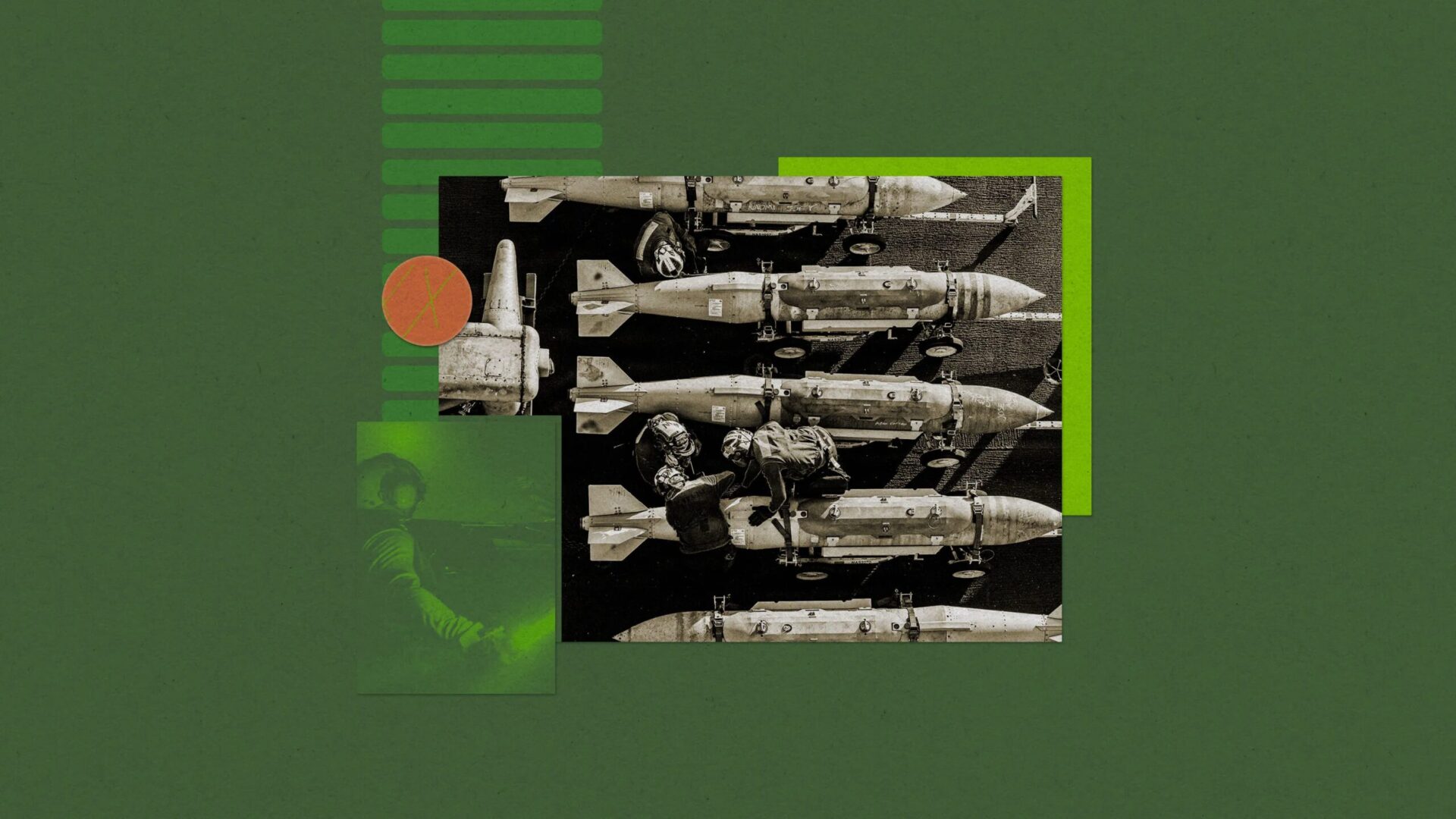 Военные ракеты на зеленом фоне. Стратегические вооружения и безопасность.