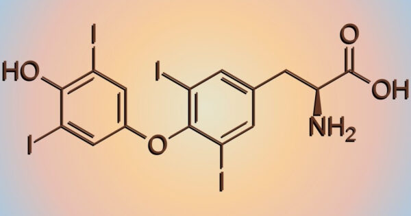Структурная формула тироксина на фоне с градиентом.