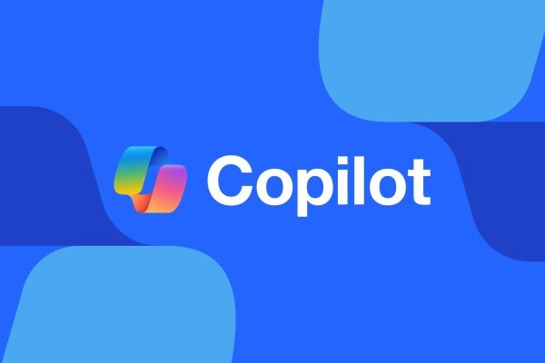 Логотип Copilot на синем фоне, яркие градиенты, современный дизайн.
