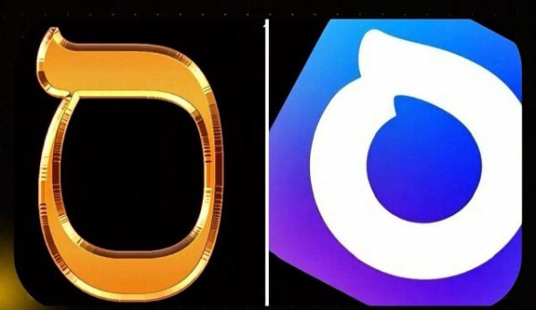 Золотая и белая стилизованные буквы на черном и синем фоне, цифровой дизайн.