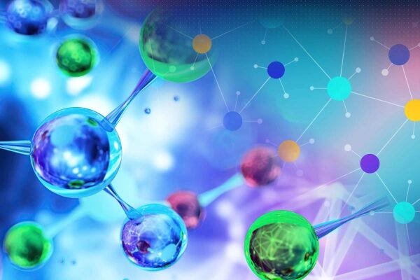 Молекулярная структура на абстрактном фоне, наука и химия.