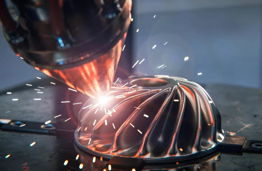 3D-печать металла: лазер сплавляет металлический порошок, создавая сложную деталь.