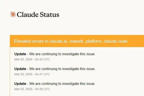 Скриншот, демонстрирующий сбой в работе Cluade AI 3 марта 2026 года.