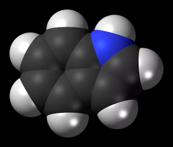 3D-модель молекулы пиридина: каркас атомов углерода, водорода и азота.