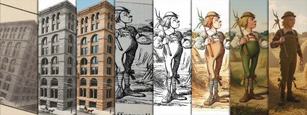 Эволюция иллюстрации: от здания до цветного персонажа.