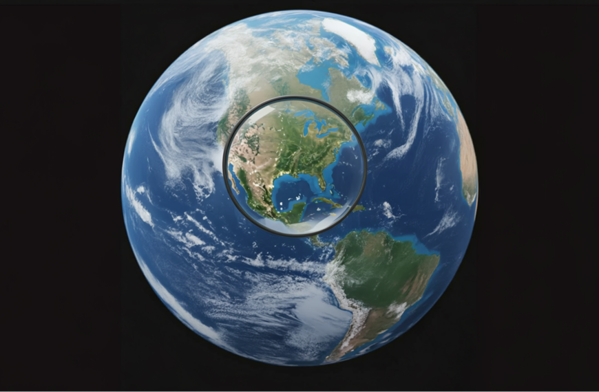 Изображение Земли с увеличением на Северную Америку, вид из космоса.
