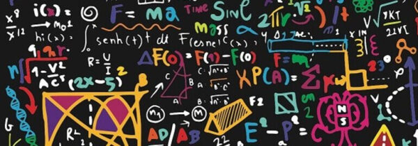 Цветные математические формулы и уравнения на черном фоне.