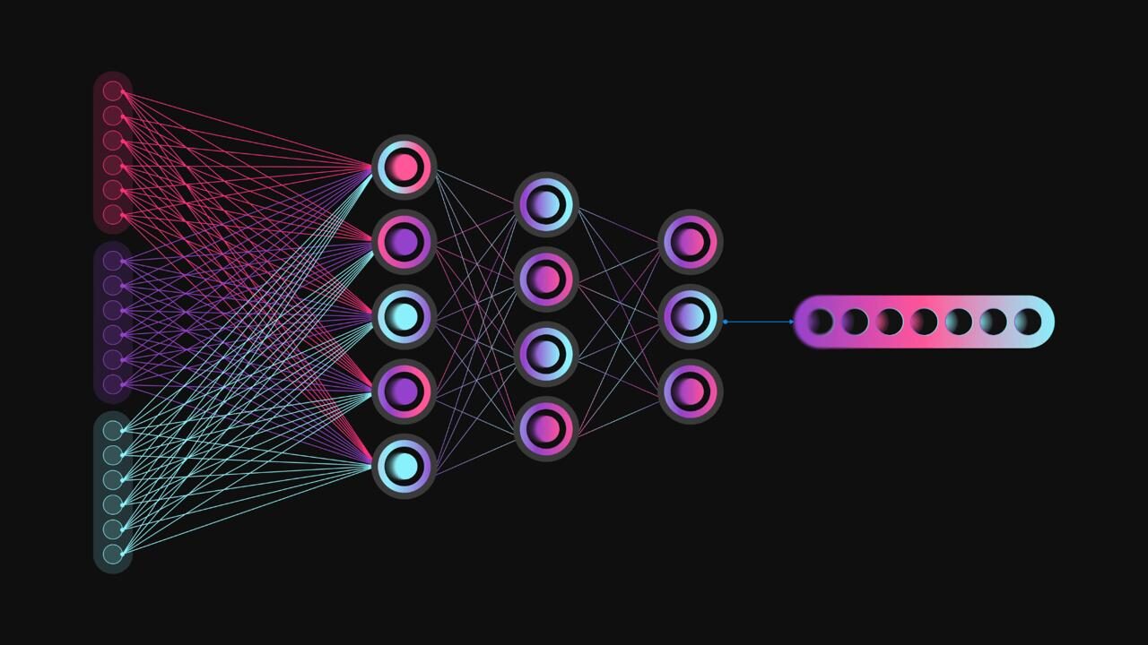 Лайкнул статью про горы — получил Алтай в ленте с... 1 Схема нейронной сети с цветными слоями на тёмном фоне, связи между узлами.