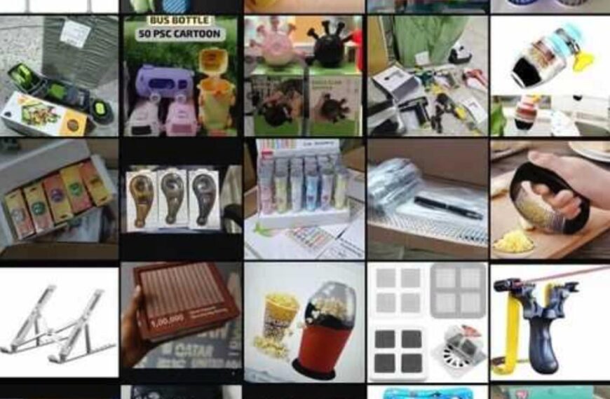 Коллаж из различных кухонных и бытовых товаров, включая гаджеты и принадлежности.