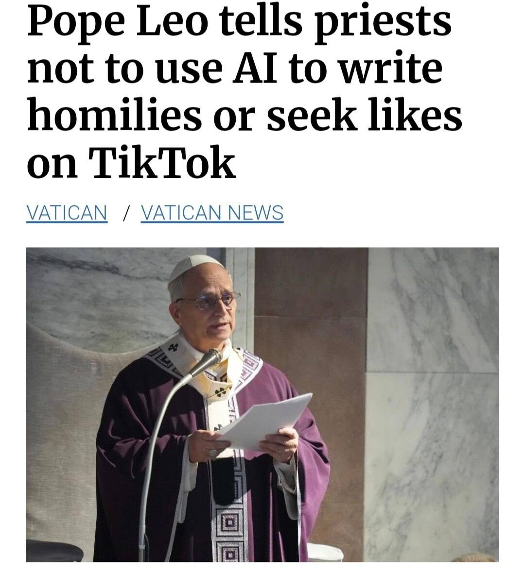 Ватикан против нейропроповедей Папа Лев XIV призвал священнослужителей отказаться от... 3 Папа призывает священников не использовать ИИ для проповедей и лайков в TikTok.