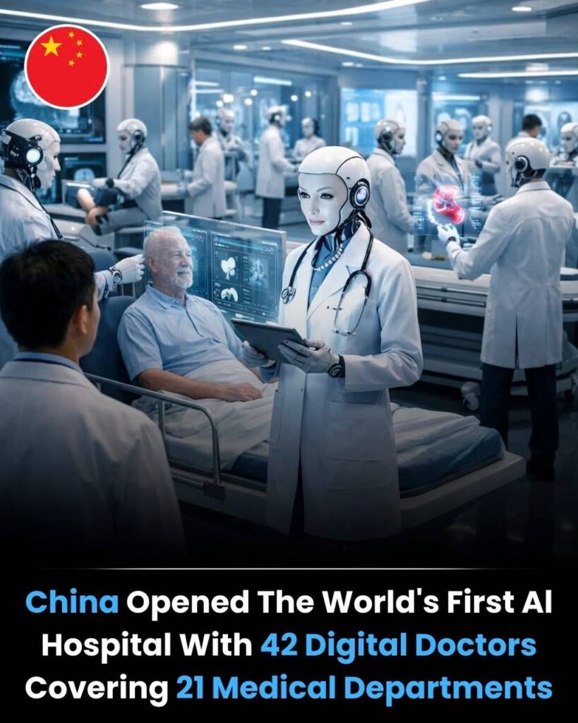 Роботы-врачи в китайской больнице ИИ, лечение пациентов, футуристическая медицина.