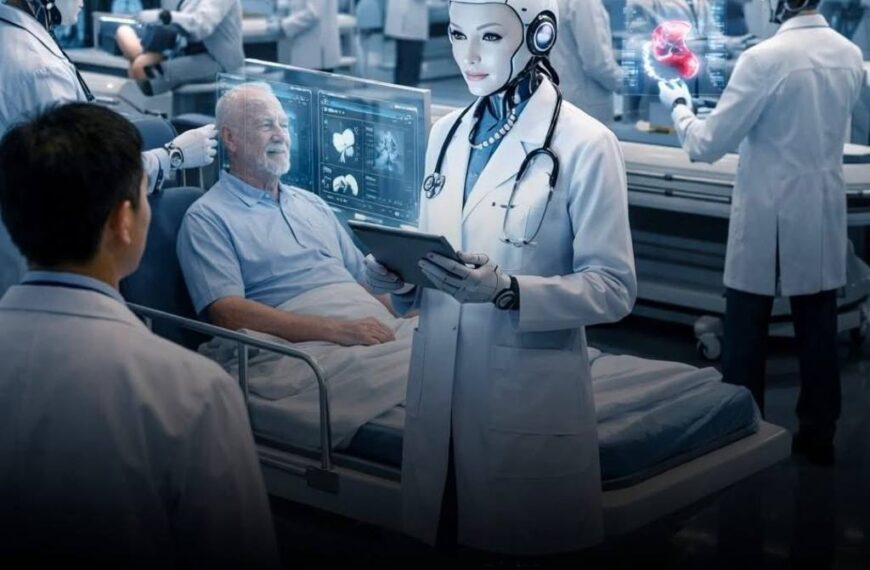Роботы-врачи в китайской больнице ИИ, лечение пациентов, футуристическая медицина.
